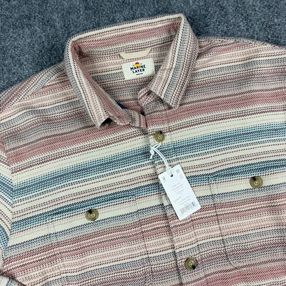 Marine Layer Pacifica Stretch Twill Shirt Mens Medium Warm Stripe Long Sleeve